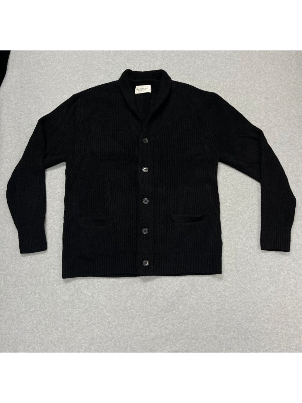 Abercrombie & Fitch Shawl Collar Cardigan Size L Black Ribbed Soft A&F Sweater